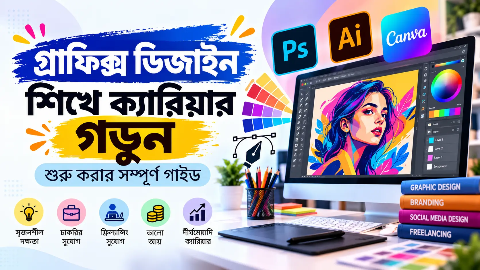 গ্রাফিক্স ডিজাইন শিখে ক্যারিয়ার গড়ুন: শুরু করার সম্পূর্ণ গাইড